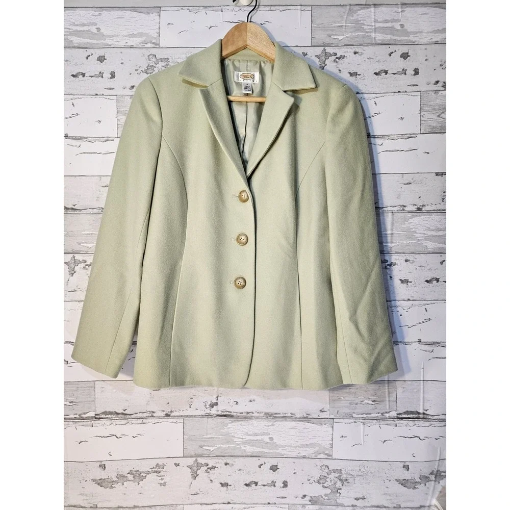 Talbots Petites Wool Cashmere Blazer Sage Green 3 Button Jacket Women Size 8P